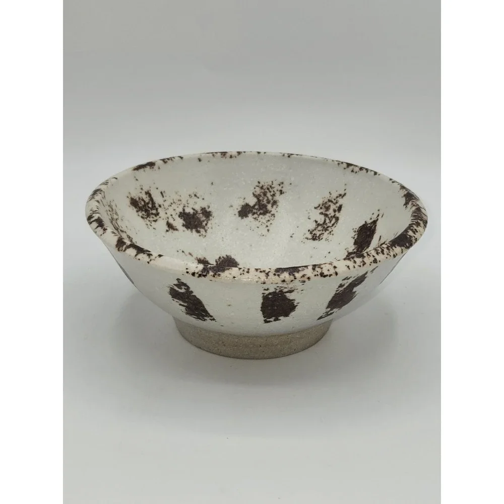 Vintage Studio Pottery Tea Bowl White Speckled Glaze Brown Splatter Signed Boots